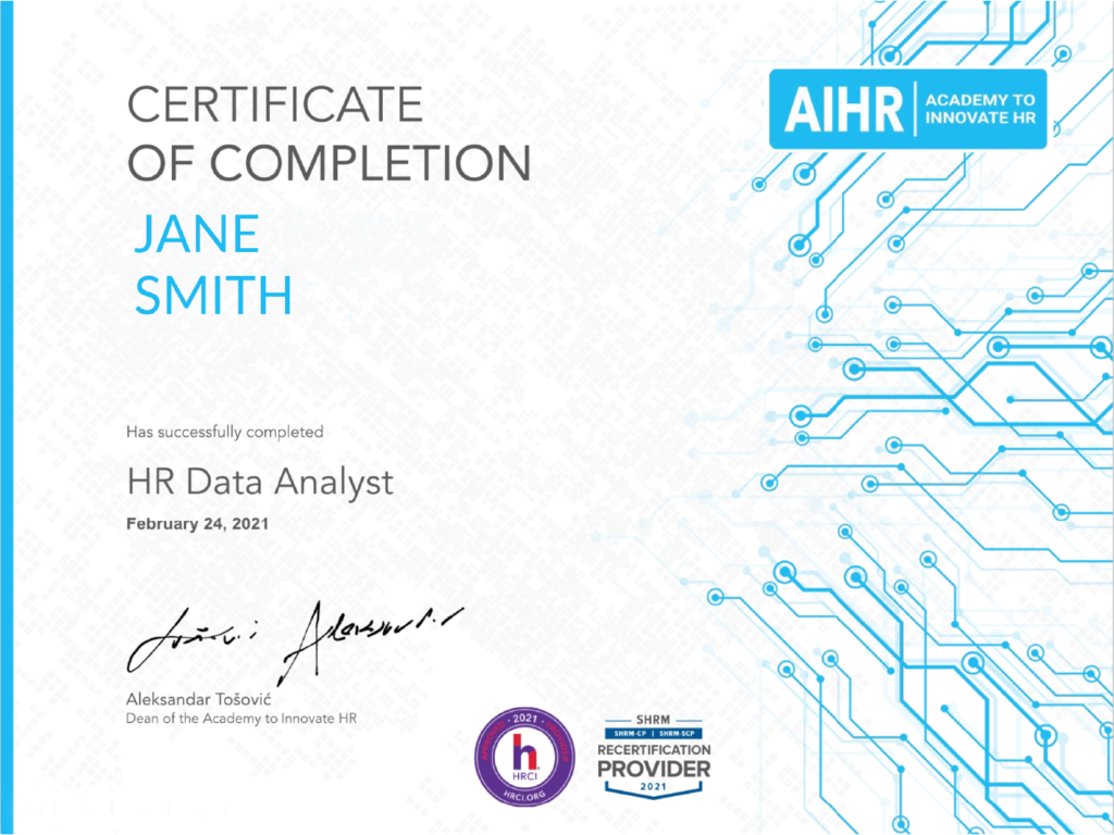 AIHR Certificate Example