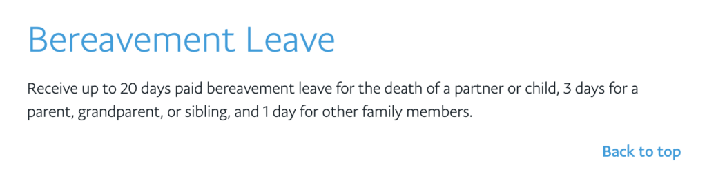 Example of PayPal's bereavement policy.