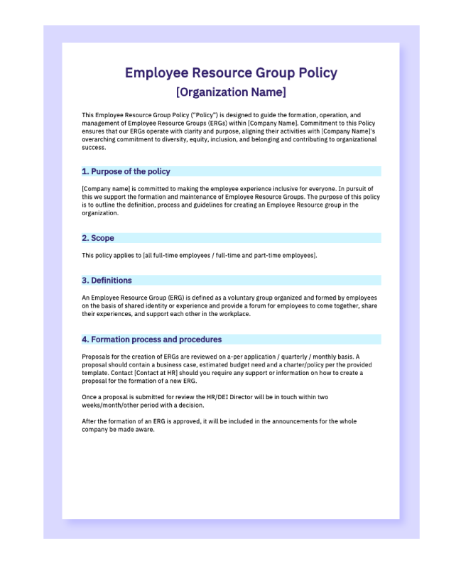 Company-wide employee resource group policy template.