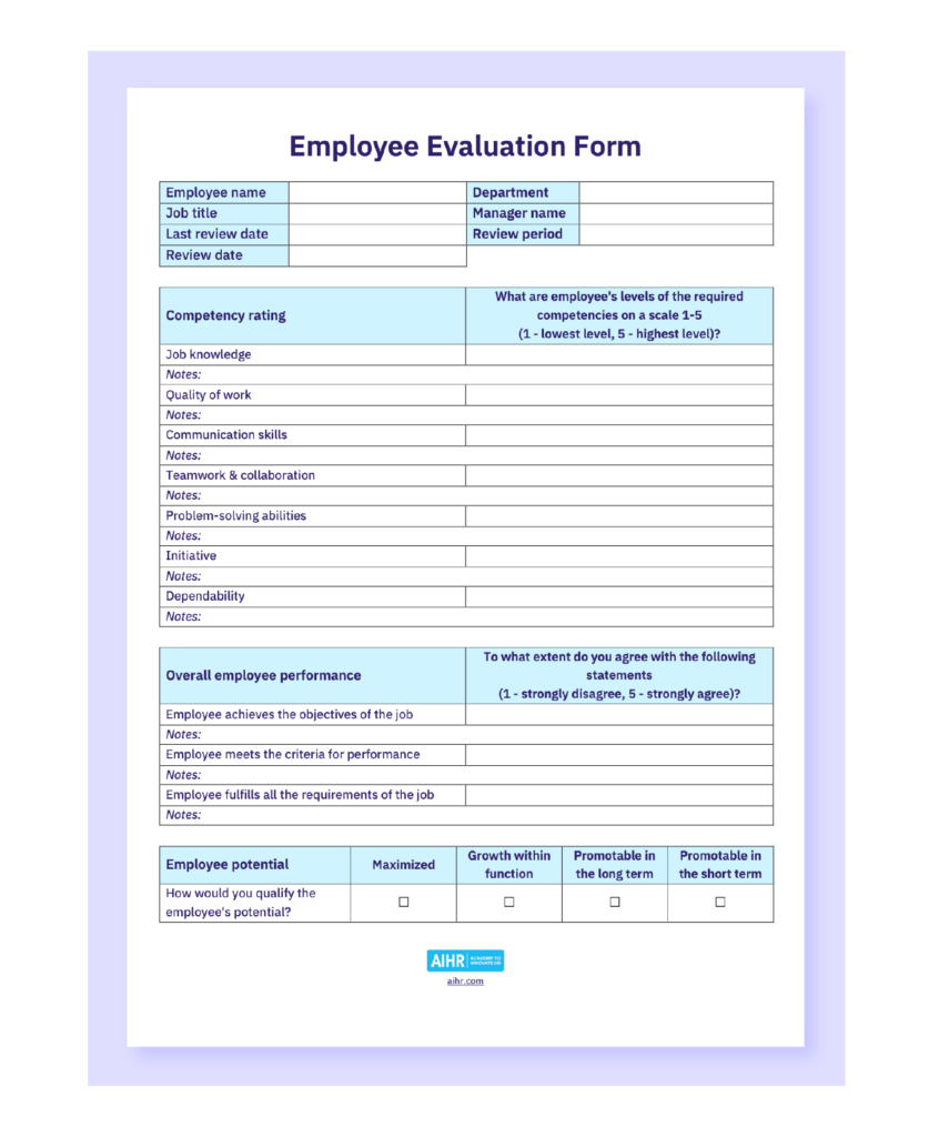 Employee evaluation form template in Word.