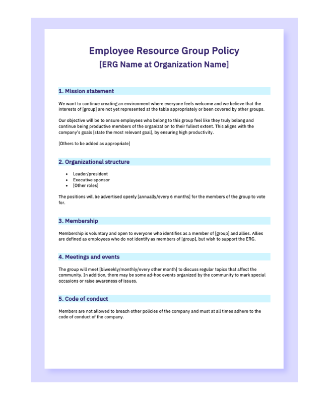 Employee resource group policy/charter template.