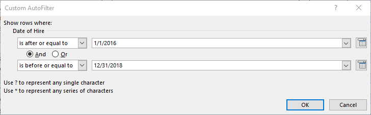 Filter parameters