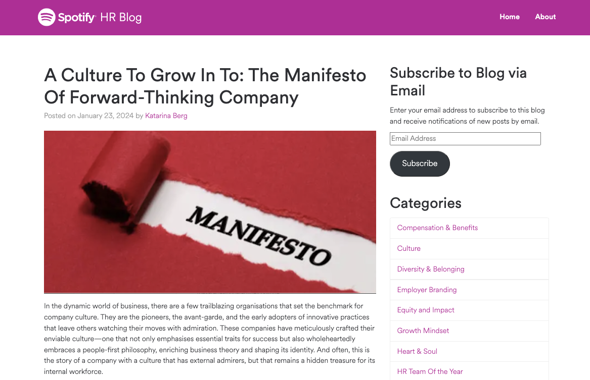 Spotify's blog on Manager Manifesto. 