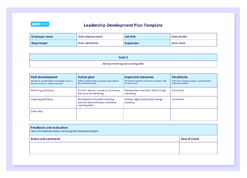 A preview of a leadership development template in a Word file.