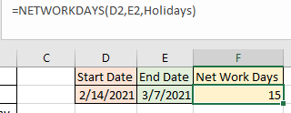 NETWORKDAYS function results