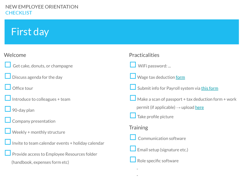 New employee orientation checklist - Day 1