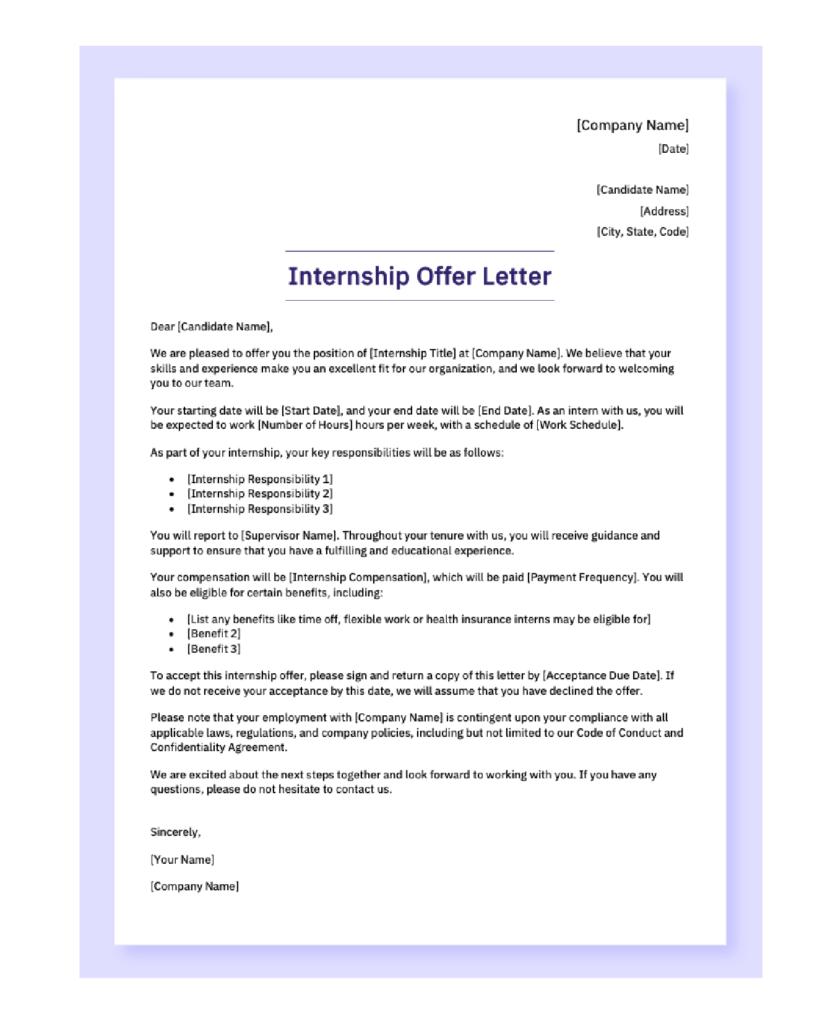 Internship Job Offer Letter Template