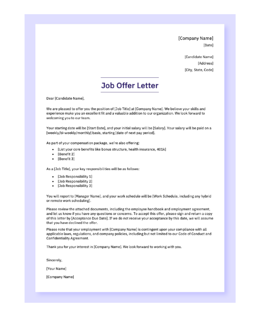 Simple Job Offer Letter Template Sample