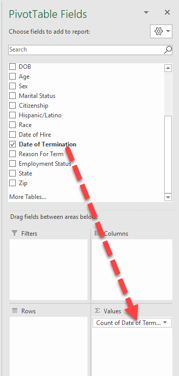 Pivot table fields