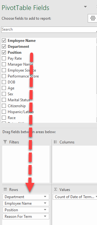 Pivot table fields