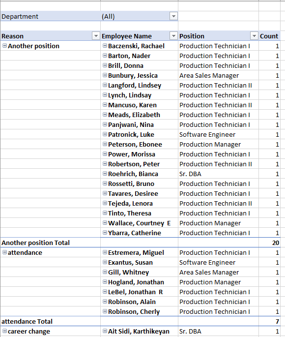 Pivot table report